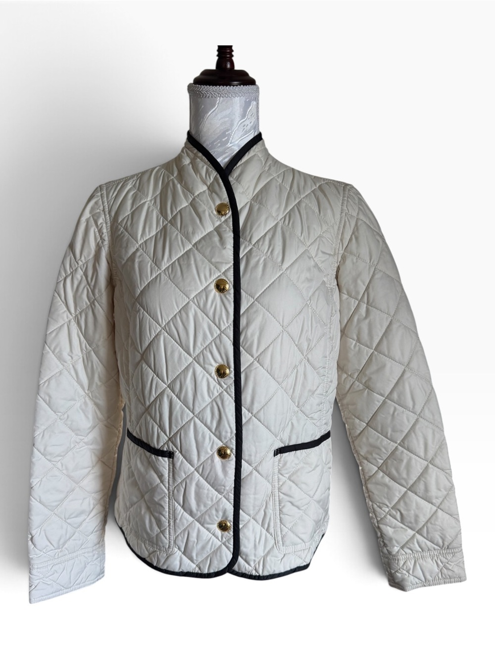 Ralph Lauren Classic Quilted White Jacket with Navy Trim